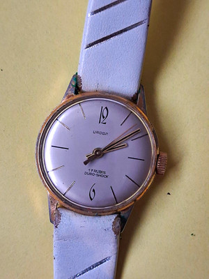 UROFA Duro-Shock Unisex mechanisch 17 Steine analog Leder weiß gold