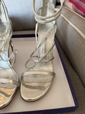 Stuart Weitzman Women  s Myex Silver Strappy Heel