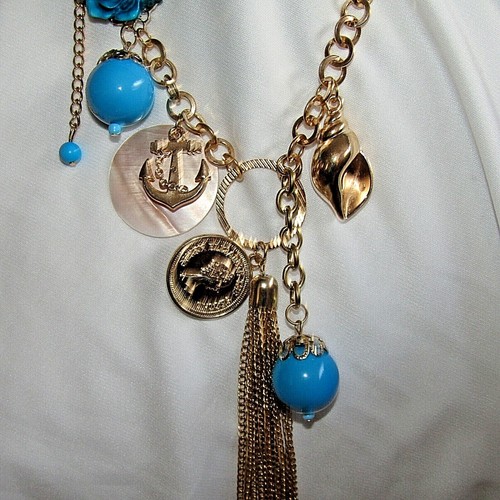 Blue/turquoise statement necklaces collar Lucite crystal gemstone Fast UK delive - Picture 3 of 16