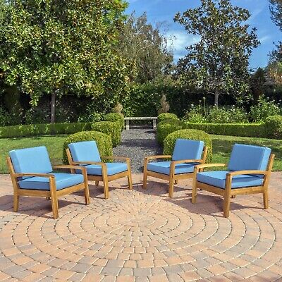 Parma Outdoor Wood Patio Furniture Club, Lucia Outdoor Wooden Club Chairs With Cushions