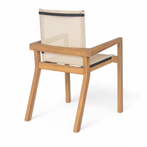 Patio Outdoor Acacia Wood Dining Chair (Set of 2), Teak with Beige Textile - Picture 9 of 10