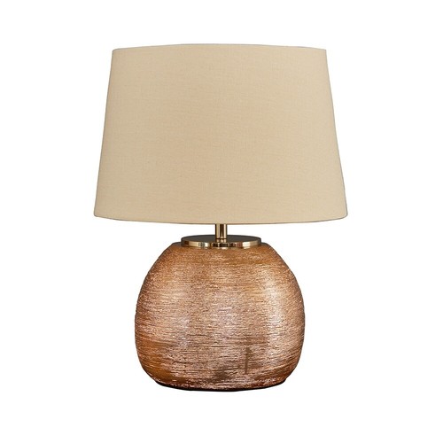 Table Lamp Copper Ceramic Base Bedside Living Room Light Cotton Shade LED Bulb - Picture 10 of 11