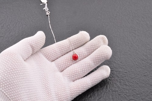 Japan vintage, Big OXBLOOD coral Round carving, 18K White gold, natural diamond. - Picture 17 of 17