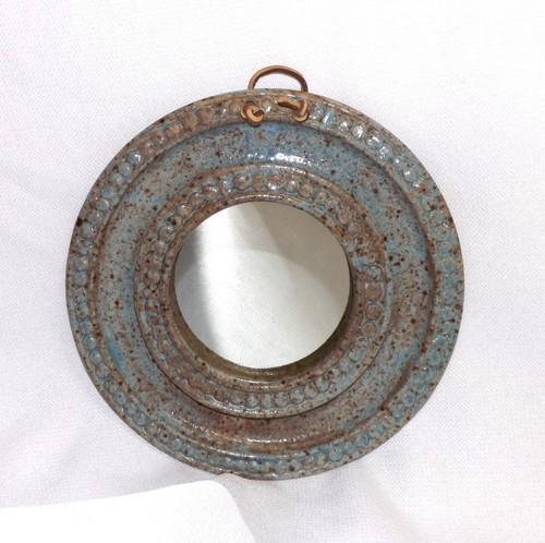 Vintage Handmade Glazed Artist Pottery Round Wall Mirror - Picture 20 of 20