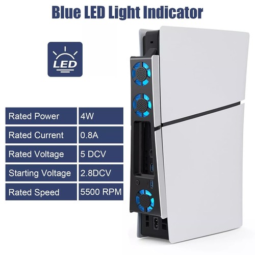 Externer Lüfter für PS5 Slim Disc/Digital Console Kühlerlüfter LED + USB 3.0 - Picture 4 of 7
