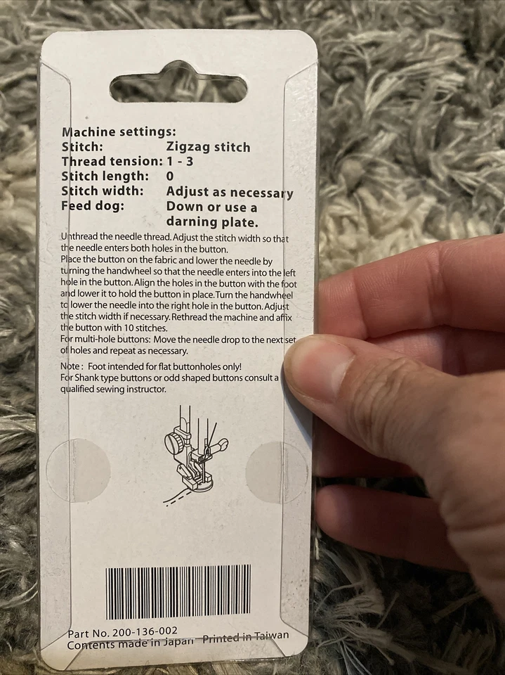 Janome Button Sewing Foot for Horizontal Rotary Hook Models (SB) - Image 2 of 3