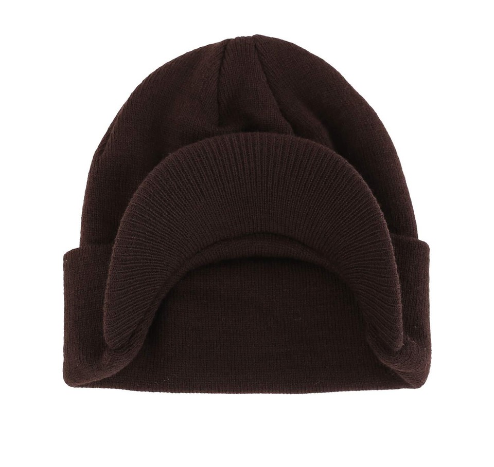 Mens Beanie Hat Knit Winter Hat with Brim Beanie Cap for Men Espresso