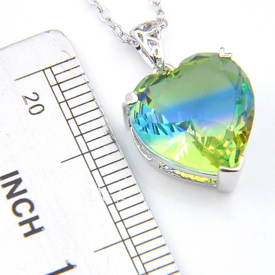 Venta al por mayor 2 piezas/lote corazón arco iris topacio místico turmalina gemas colgante de plata Foto 4 de 4