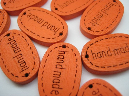 10 Handmade Label Buttons 19mm (3/4") Wood Oval Handmade Tags Connectors Crafts - Picture 6 of 11