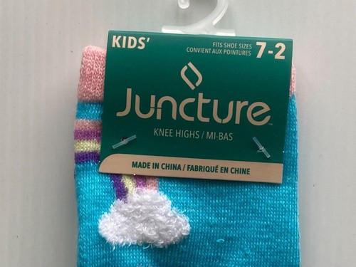2 pairs Kids’ Knee High Socks size 7-2 Blue with Hearts & Rainbows - Picture 15 of 21