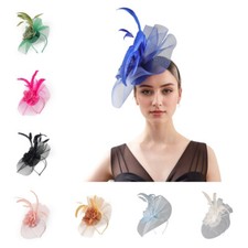 Women Fascinator Feather Headwear Flower Hair Clip Church Wedding Tea Party Hat