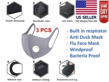 1PCS or 3PCS Respirator Filter Gray Face Fashion Mask Washable Reusable Unisex 