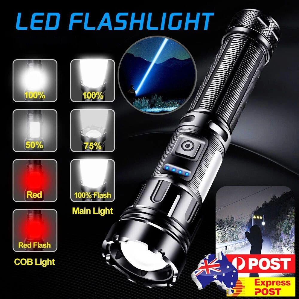 1000000 Lumen Military Tactical LED Torch COB Flashlight Rechargeable Work Light