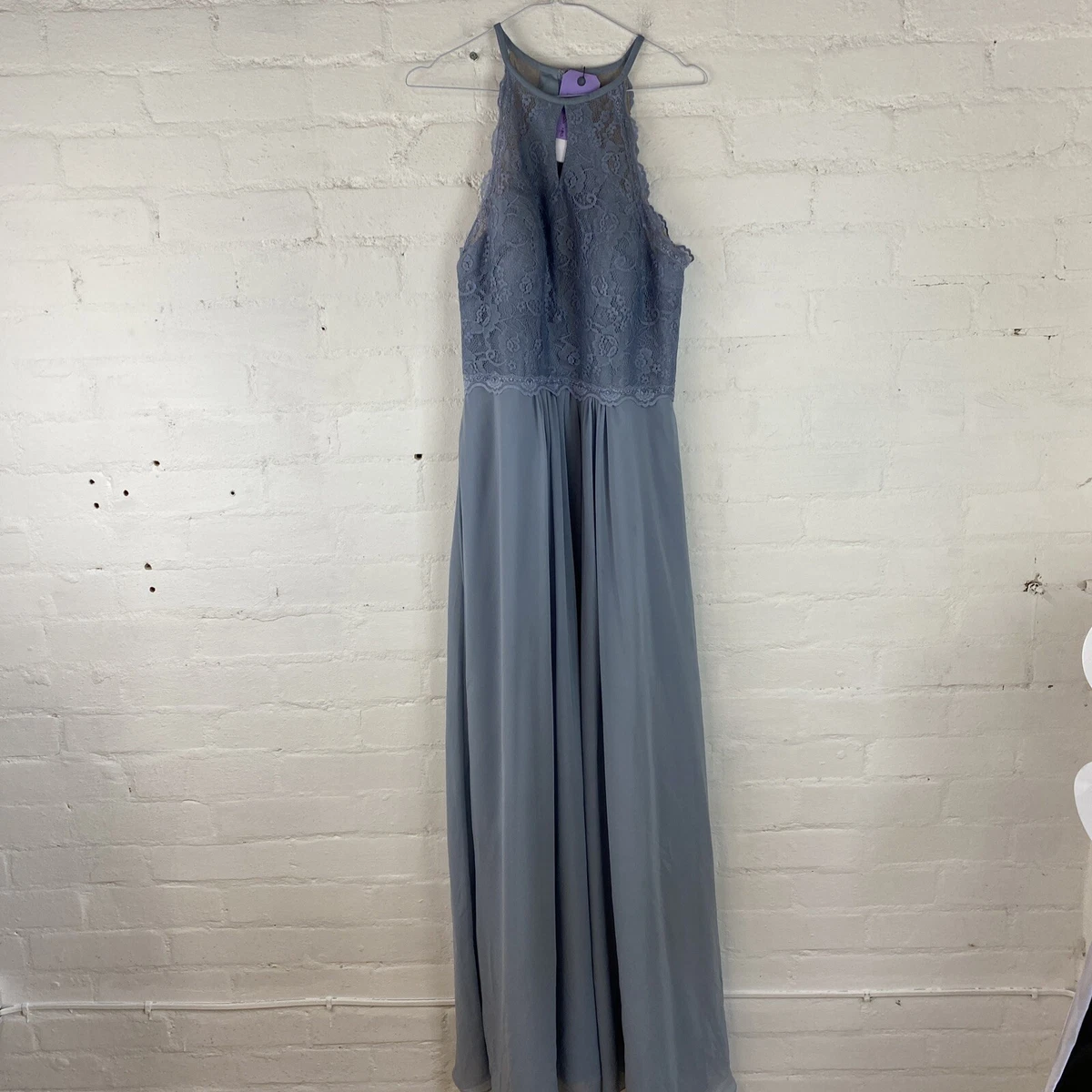 JJ s House Pale Blue Lace Top Halterneck Maxi Dress MEDIUM LARGE