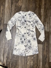 Lucy & Laurel Boiled Wool Gray & Ivory Floral Dress Coat Long Jacket Small