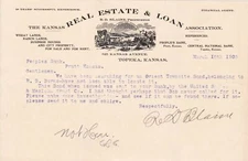 U.S. The Kansas REAL ESTATE & LOAN Association 1905 Missing Bond Letter Rf 43990