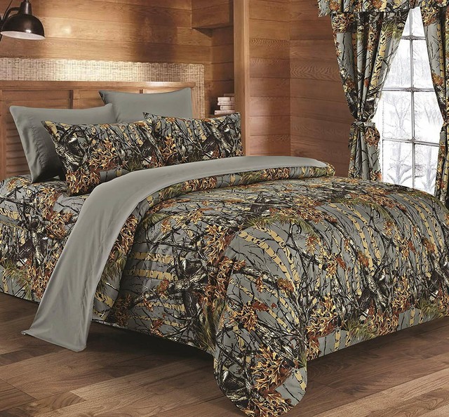 Gray Camo 1pc Full Queen Comforter Grey Camouflage Wood Cabin