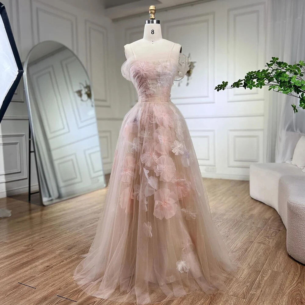 Pink A Line Appliques Lace up Luxury Dubai Evening Dresses Gowns Wedding  Party