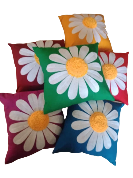 Cojín decorativo para sofá sofá decoración del hogar artículo hecho a mano flor 16x16 Foto 2 de 4