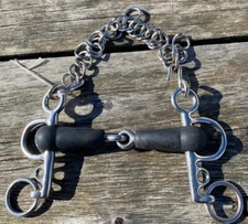 K Bits 4.5" jointed rubber mouth Tom Thumb English Pelham bit w/  SS cheeks