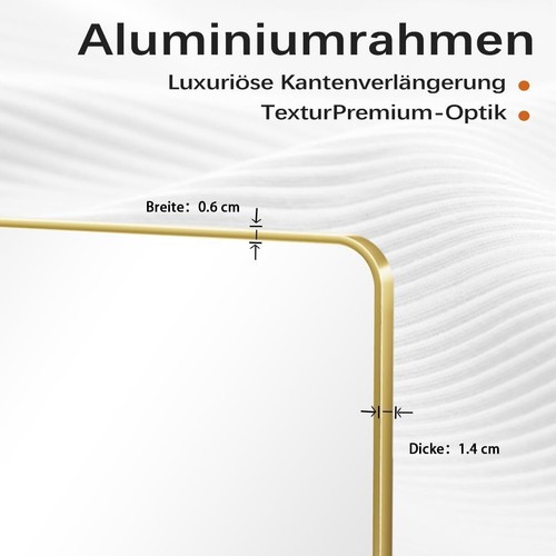 Standspiegel Spiegel mit abgerundeten Ecken 50x150cm Ganzkörper Gold B1231 - Bild 5 von 6