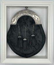 NEW Scottish SERPENT Cantle Dress Sporran Black Bovine with free chains  79