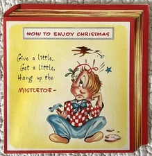 Unused Christmas How To Enjoy Christmas Man Comic Vtg Greeting Card 1940s 1950s