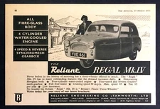 1959 Reliant Regal Mk.IV Coupe photo "Britain's 3-Wheeler Car" vintage print ad