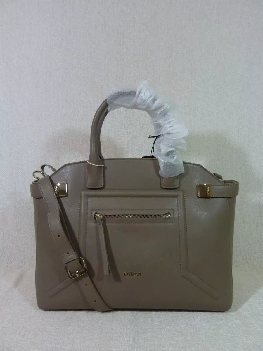 NWT FURLA Taupe Leather Medium Top Handle Alice Satchel Bag Made