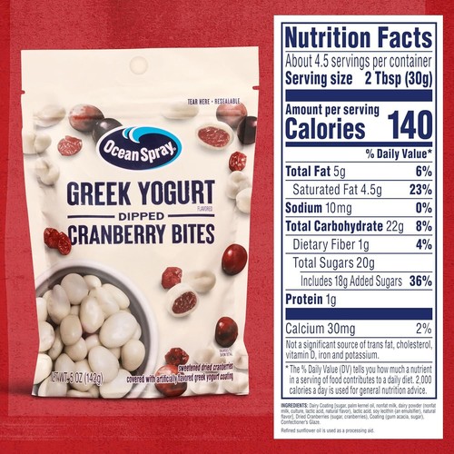 (2 Pack) Ocean Spray Greek Yogurt Covered Craisins Dipped Cranberry Bites, 5 Oz - Picture 4 of 10
