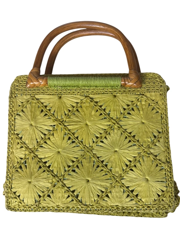 Mini Bolso Cartera Fossil Paja Verde Doble Asa Madera bv Foto 2 de 4