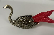 Vintage Gold Tone Brand Swan Toothpick Holder Made In USA. Weighted Pewter?