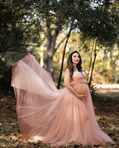 Maternity Off Shoulder Chiffon Gown Photography Maxi Dress for Photoshoot Dress - Picture 7 of 14