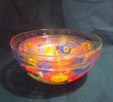 Set Of 5 Vintage Multi Functional Nesting Glass Bowls Colorful Daisies
