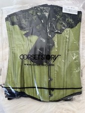 Green Longline Underbust With Black Bow And Lace Detail