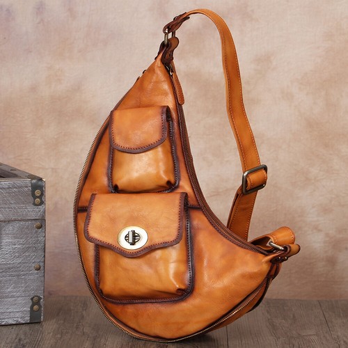 Genuine Leather Large Sling Bag for Men Women Sling Backpack Purse Crossbody Bag - Picture 1 of 15