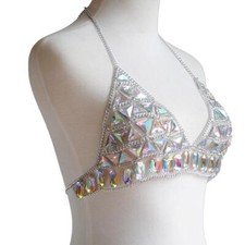 Glittering Bikini Belly Chain Harness Rhinestone Bra Body Chest Chain Necklace