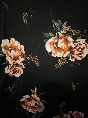 Brushed Poly Fabric 4-way Stretch Pink Flowers on Black Background 60"x3 yards - Picture 4 of 7