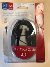 73361 3' Black Video RG8 Coax Cable With Silver Ends GE Jasco