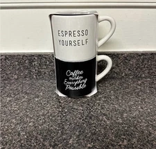 Stackable Black and White Coffee Mug Set