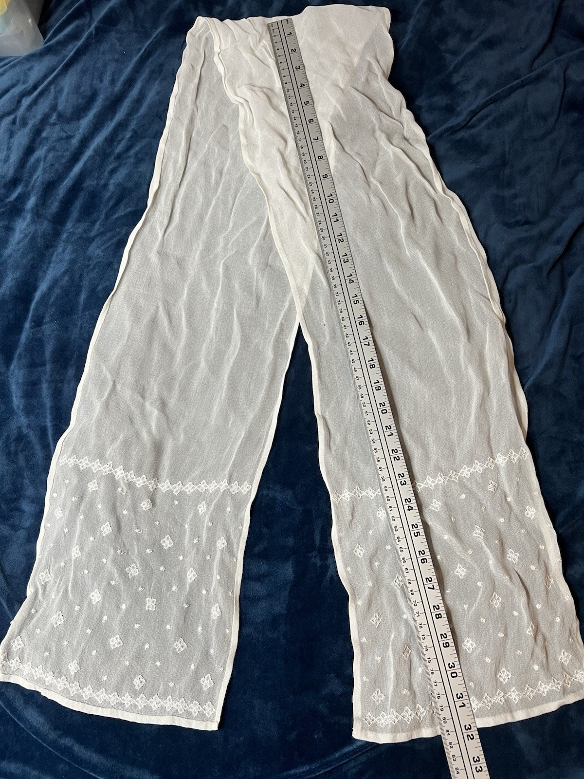 White Sheer Embroidered Rectangular Scarf 9x64” - image 5