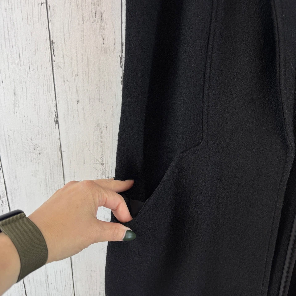 Chaleco Tahari Negro Mezcla Lana Muesca Solapa Sin Mangas Longline Abierto Talla Mediana Foto 3 de 4