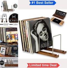 Vinyl Record Storage Holder 75 LPs Solid Walnut Steel Adjustable Dividers