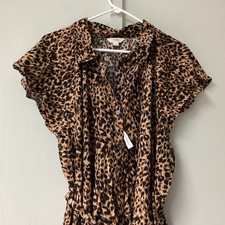 TERRA SKY Women s Plus Size 2X Brown Animal Print Dress Tie Waist ButtonNWOT