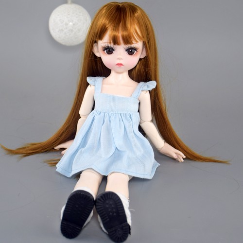 30cm Height Girl Doll with Makeup Face Dress Shoe Straight Hair Full Set BJD Toy - Picture 11 of 14