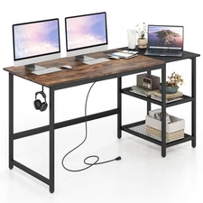 59" Computer Desk Home Office Laptop Desk w/ Charging Station & Storage Shelves