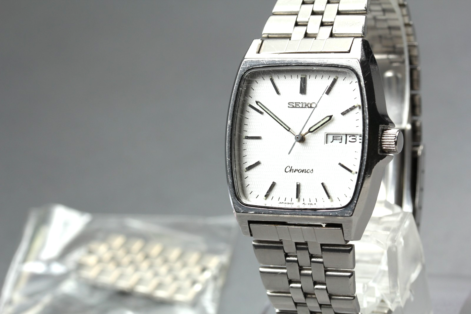 Vintage 1989 [Exc+5] Seiko Chronos 5H23-5110 Silver Kanji Tank Quartz Mens Watch