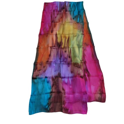Vintage Hand Rolled Multicolor Silk Neck Scarf Abstract Watercolor Design, $29.25 - Photo 2