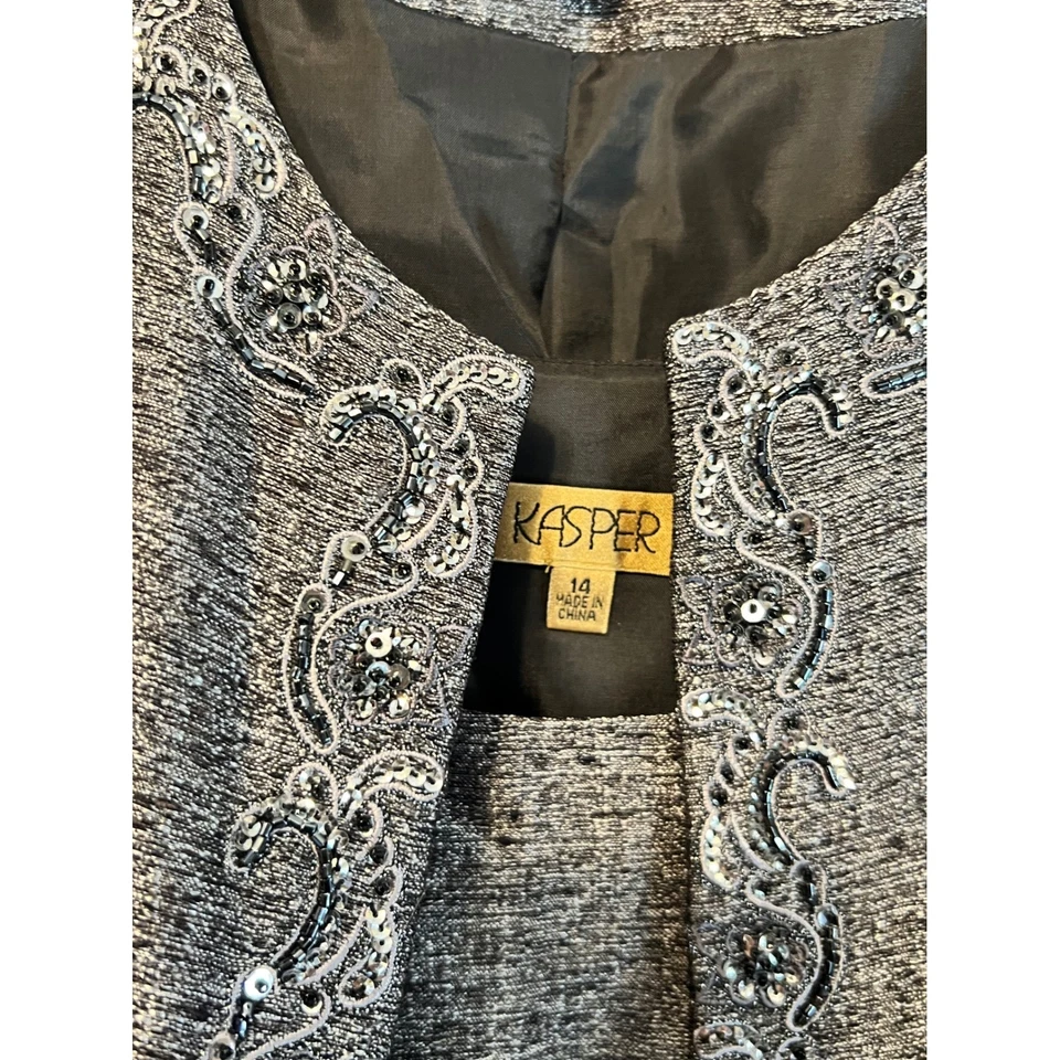 Kasper Skirt Suit Set Embellished Metallic Party Career Jacket Size 14 - Image 3 of 4