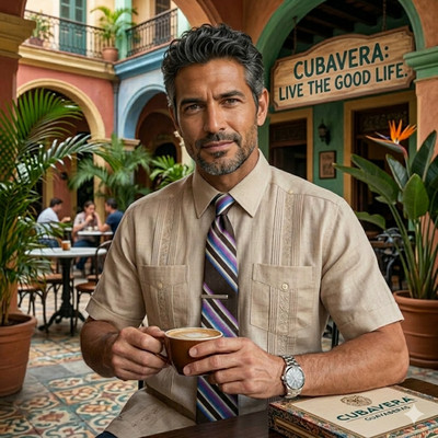 Cubavera Necktie   Brown Stripe w/ Blue & Purple Accents   Latin-inspired Style